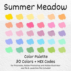 Summer Meadow Digital Color Palette, iPad Procreate, Adobe Photoshop, Adobe Illustrator, Color Swatches, Pastel Color Palette, HEX Codes - Etsy Australia