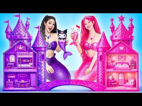 We Build a Secret Room: Kuromi Vs Hello Kitty Mermaid | One Color Challenge by BOBAPIC