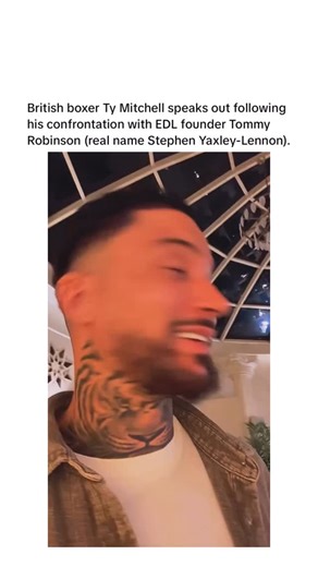 ItsAllMaad on Instagram: "British boxer Ty Mitchell, from Derby, has spoken publicly following a confrontation with Tommy Robinson during Misfits fight week activities in Dubai on Friday, 19 December 2025. Robinson, whose real name is Stephen Yaxley-Lennon, is the founder of the EDL. Footage circulating on social media shows Mitchell confronting Robinson during the event week, with witnesses stating the boxer challenged Robinson over his racism and hostility towards Muslims. Spectators also crit