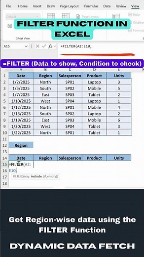 FILTER Function in Microsoft Excel Explained in 23 Seconds ! #shorts
