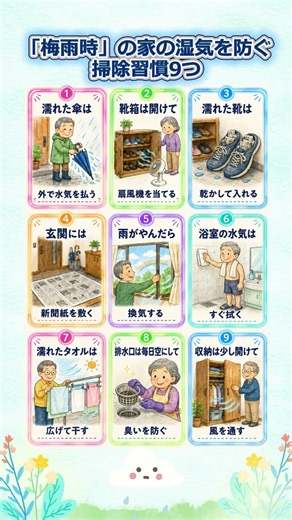 「梅雨時」の家の湿気を防ぐ掃除習慣9つ #梅雨対策 #湿気対策 #掃除習慣 #暮らしの知恵 #シニアライフ#家事のコツ