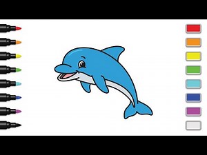 How to draw cute dolphin drawing and coloring tutorial for kids