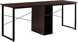 Soges 78.7 inches Large Double Workstation Desk, 2-Person Computer Desk, Home Office Desk Writing Desk with Shared Storage, Walnut DX-244-WA