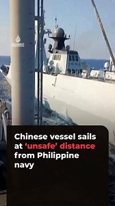 Video from the Philippine military shows a Chinese vessel sailing less than 10 metres from one of its naval ships, a manoeuvre it called “unsafe.”Frequent confrontations have happened in disputed South China Sea waters but the location of this one was not disclosed.