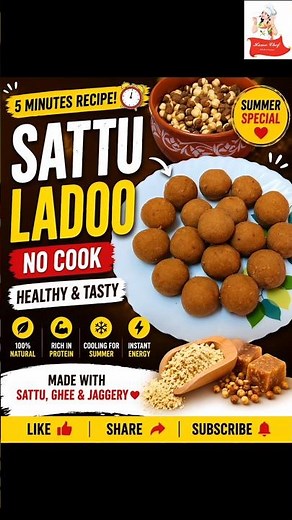 5 Min Sattu Ladoo 😍 | सत्तुआनी Special Recipe | No Cook #shortvideo #youtubeshorts #satturecipe