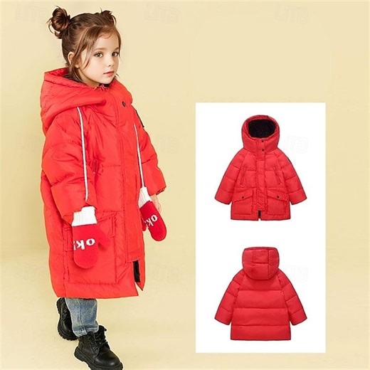 Kids Girls' Down Coat Solid Color Fashion Pocket School Coat Outerwear 4-12 Years Fall Black Red Purple 2025