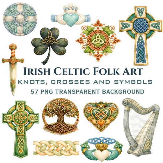 Irish Celtic Folk Art Symbols, Knots, Crosses, 57 Transparent Background Png, St. Patricks, Ornate - Etsy