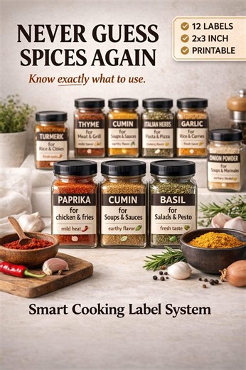 Smart Spice Jar Labels With Cooking Guide | Printable Kitchen Organization Stickers | Spice Pairing Guide Decals | 12 Minimalist Labels Set - Etsy