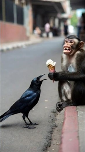 “Smart Crow Tricks the Monkey for Ice Cream!”#shortsviral