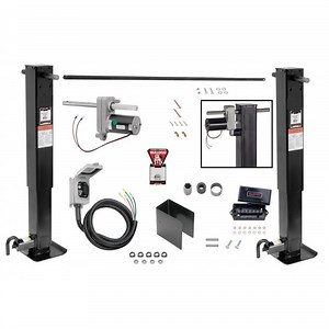 Bulldog Pro Series 2x 12K Jacks Dual Landing Gear & Electric Motor Kit w/ Cross Shaft Pipe Combo Drop Leg w/ non Spring Return Powered Drive- 26" Lift | TrailerJacks.com