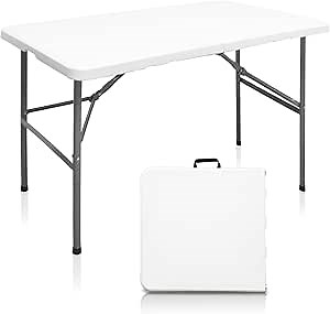 Folding Table 4ft Heavy Duty Folding Tables Indoor Outdoor Plastic Dining Table Portable Folding Square Card Table w/Handle for Picnic, Party, Camping (4 FT)