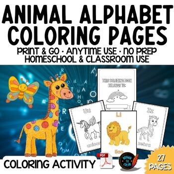 Animal Alphabet Coloring Pages | No Prep | Print & Go Activity