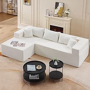 Amazon.com: L-Shape Modular Sectional Sofa with Wide Right Chaise, Modern Living Room Sleeper Upholstered Foam Couch for Home Apartment, 2 PC Free Combination Higher Seat Cloud Sofa&Couch W/5 Pillows : Home & Kitchen