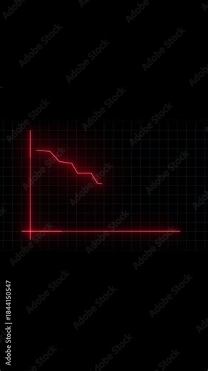 Financial data decline visualization. Vertical video animated red chart loop. Business progress downtrend animation. Vertical video red financial graph motion.