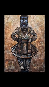 Subodh Kerkar on Instagram: "VITTHAL Acrylic on Canvas, 3.5 x 5 feet, 2025 Vitthal is the most popular deity in Maharashtra and has inspired a number of saint poets of the Bhakti movement. Tukaram’s poems in praise of Vitthal are sung by more than half a million devotees who walk to Pandharpur sometimes covering a distance of over 500 kilometres. Many Indian classical singers have sung his poems . Bhimsen Joshi is one of my favourite. I have used an abhang sung by him during his youth for this p