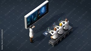 Tele, remote medicine, Medical analysis research meeting vector illustration of doctor, Future medical technology. 4k animation.