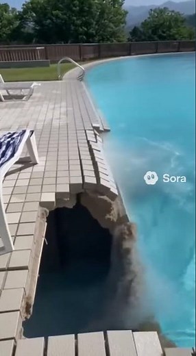 AI Simulation: Pool Platform Collapses Unexpectedly 💦 #AIsimulation #CGI #AImade #Shorts