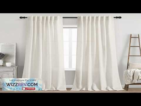 Cream Linen Back Tab Curtains 84 Inch Length for Living Room 2
