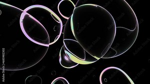 Water bubble element animation. Movement of air bubbles in RGB light on black background. Animation Seamless loop, 3d render. Stock Video