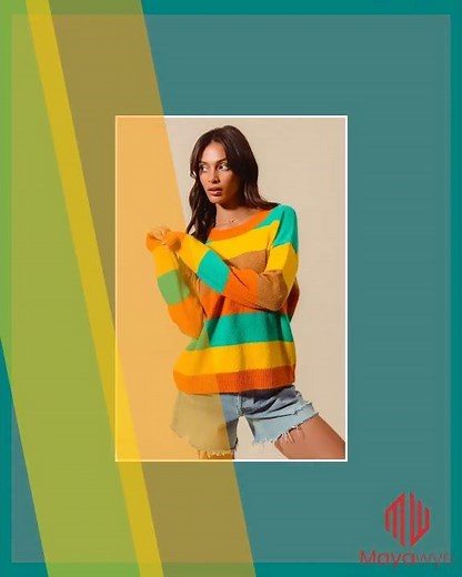 SO ME Multi Color Stripe Sweater with Ribbed Detail