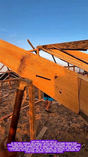 Manual Roof Beam Installation Process | Traditional Wood Framing Technique.