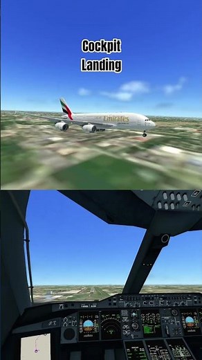 POV:Emirates A380 Cockpit Landing✈️| Pilot's Viewon Final Approach🛬#aviation #emirates #a380 #shorts