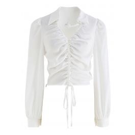 Flower Choker Neck Ruched Crop Top in White