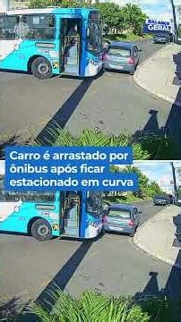 Carro é arrastado por ônibus após ficar estacionado em curva. #BalançoGeral #Shorts