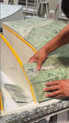 Curved Green Marble Wall Panel Pre-assembly | Custom Arc Natural Stone Precision Fabrication