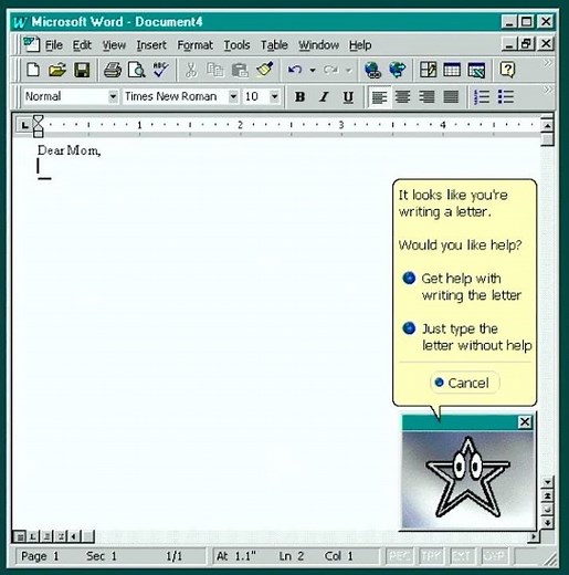 Looks Like You're Trying to Write a Letter - Clippit in Office 97 (sound on)