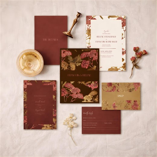 Luxury Autumn Wedding Invitation Canva Template | Moody Burgundy Floral Stationery Suite | Elegant Printable Design - Etsy