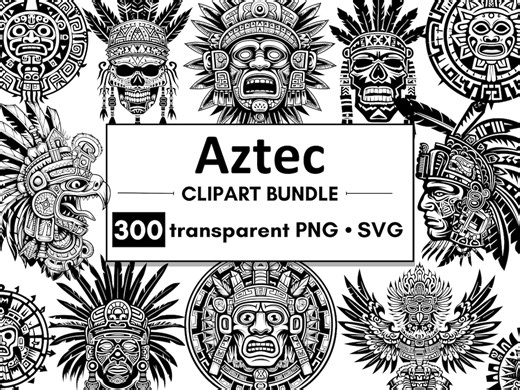 300 Aztec Clipart: Black Vector Art (PNG, SVG Digital Files) - Etsy