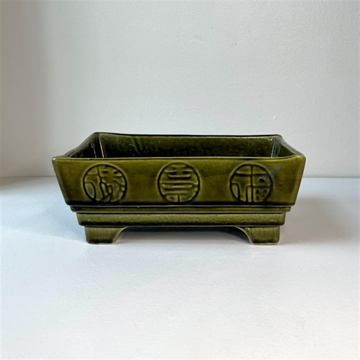 Vintage Ceramic Green Rectangular Indoor Planter Pot: USA Pottery Asian Inspired Motif Bonsai or Succulent Jardinière #289 - Etsy
