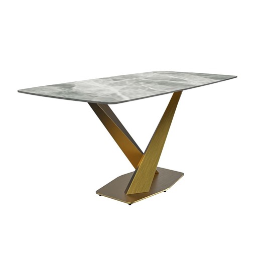 Reviews for Leisuremod Voren Modern Light Grey Stone Tabletop 71 in. Double Pedestal Base Dining Table 10-Seater in Gold Stainless Steel | Pg 1 - The Home Depot