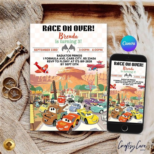 Vintage Cars Birthday Invitation: Mcqueen Lightning Theme (canva Editable) - Etsy