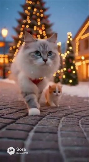 ついてきちゃった…🎄🐱 クリスマス散歩と子猫の行列Christmas Walk with Mama Cat & Kittens Following | 4K
