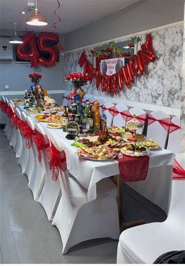 Narozeninová Oslava 45❤️🌹 Červené Dekorace & Catering Mario Bar (Mix Chlebíčky, Mísy, Guláš, Ovocné Mísy, Jednohubky). #fyp #oslava #chcembytvoforyou #catering #happybirthday