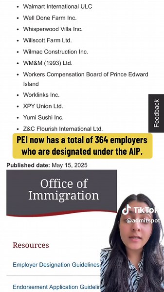 Updated Designated Employers List for PEI AIP 2025