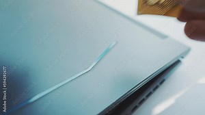 Person stealing a Laptop, data theft. The devastating consequences of Laptop theft and data breach Stock Video