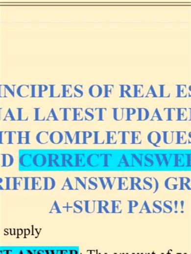 Principles of Real Estate 1 Final Exam 🏡🔥 100% Verified Questions & Answers | A Sure Pass 2026 🚀 Crush your Principles of Real Estate 1 Final Exam with confidence 💯 This video delivers the latest updated exam questions and fully verified correct answers designed to help you pass with an A on your first attempt 🧠📚 Perfect for Champions School of Real Estate students or anyone taking the course in 2026 🎓 You’ll cover all essential topics including: 🔹 Real estate law and licensing requireme