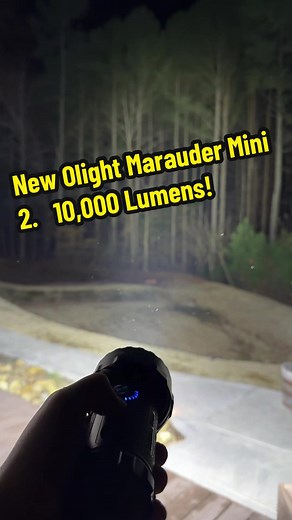 The new Olight marauder mini two is upgraded to 10,000 lm and now USB-C charging! Has red blue and green lights plus a strobe. This is the ultimate flashlight and it might just be the brightest before its size. It also has a flood and spotlight beam #olight #olightmaraudermini #maraudermini2 #flashlight #camping @OLIGHT
