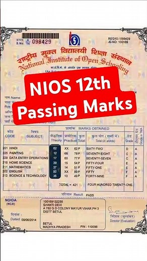 NIOS 12th Passing Marks for Practical Subjects #shorts #nios