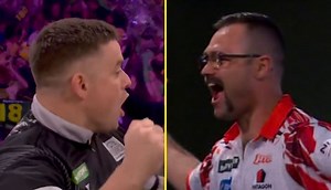 Damon Heta hits nine darter and even opponent celebrates £60k prize just as much
