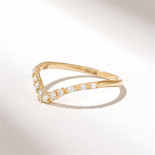 Curved Diamond Contour Ring, 14K Solid Gold Stackable Wedding Band Enhancer - Etsy UK