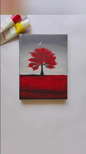 This red tree holds a story, can you feel it 🖌️ easy acrylic painting ideas for beginners| #acrylic