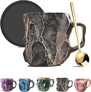 New Mineral Crystal Coffee Mugs, Large Crystal Mineral Coffee Mugs, 14OZ Natural Mineral Crystal Coffee Mug, Colorful Translucent Coffee Mug, Elegant Christmas Gifts for Home Office (Gray)