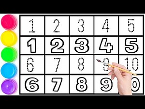 1234567890, How to Write & Read and Colour Number Step by Step 1 to 10 for kids | Kids Writing Video