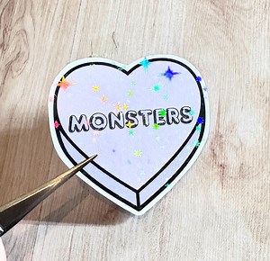 MONSTERS - Sticker livre trope coeur d'amour scintillant holographique mauve - Etsy France