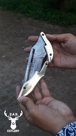 Damascus Pocket Knife | brass Handle | split-handle opening mechanism #pocketknifes #knifecollection