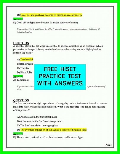 FREE HISET PRACTICE TEST WITH ANSWERS video